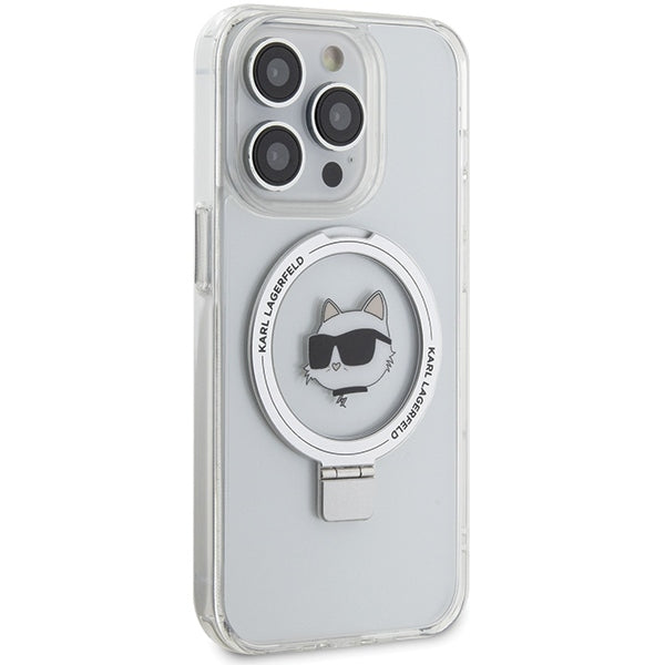 Pouzdro MagSafe pro Apple iPhone 15 Pro Max, Karl Lagerfeld, Ring Stand Choupette's Head, Bílá