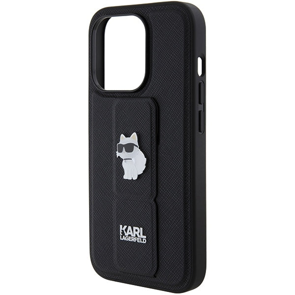 Pouzdro MagSafe pro Apple iPhone 15 Pro Max, Karl Lagerfeld, Saffiano Gripstand Choupette, Černá