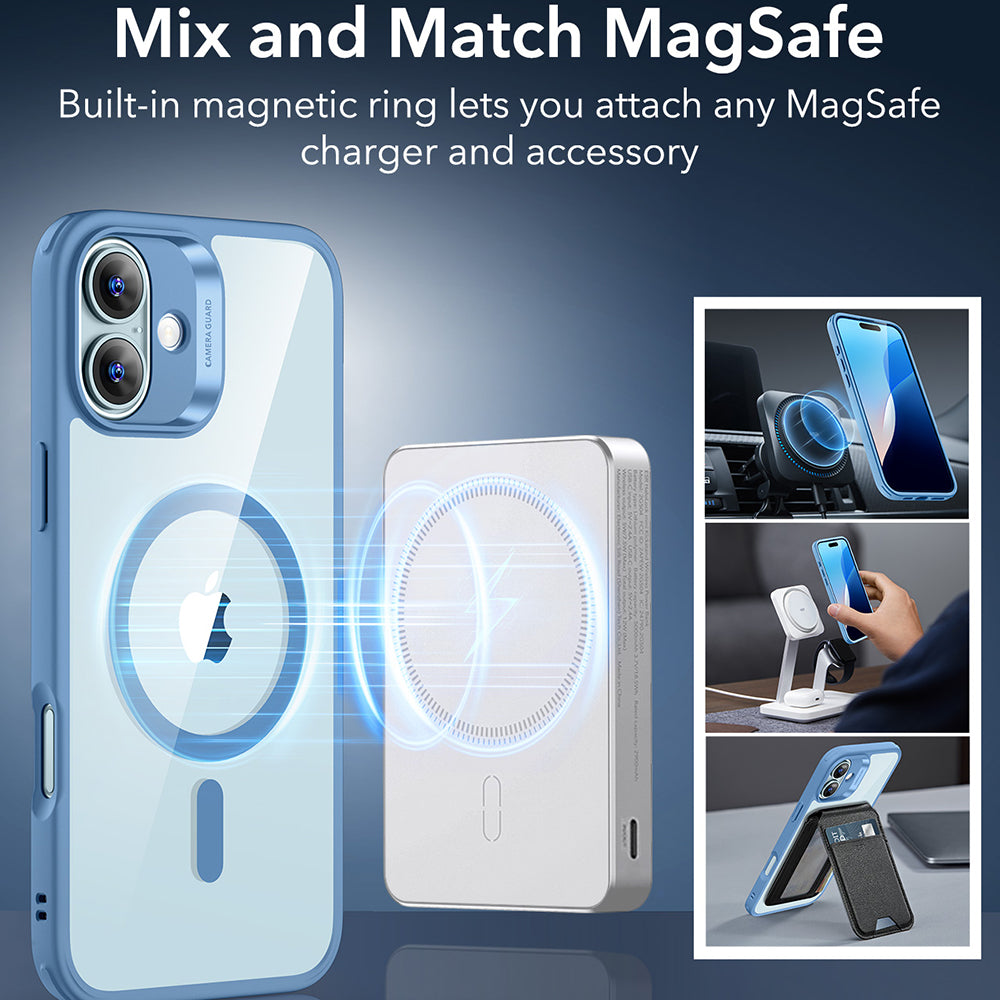 Pouzdro MagSafe pro Apple iPhone 16, ESR, Classic Hybrid, Průhledně modrá