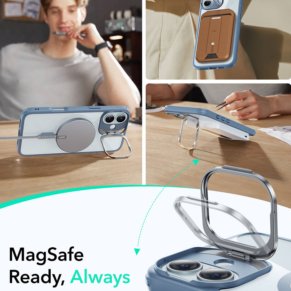 Pouzdro MagSafe pro Apple iPhone 16, ESR, Classic Hybrid Kickstand, Průhledná Modrá