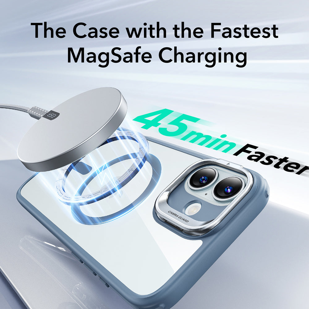 Pouzdro MagSafe pro Apple iPhone 16, ESR, Classic Hybrid Kickstand, Průhledná Modrá