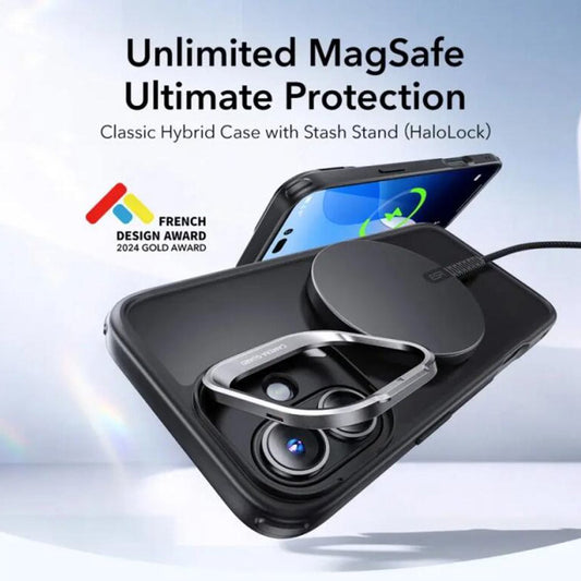 Pouzdro MagSafe pro Apple iPhone 16, ESR, Classic Hybrid Kickstand Slide, Saténově černé