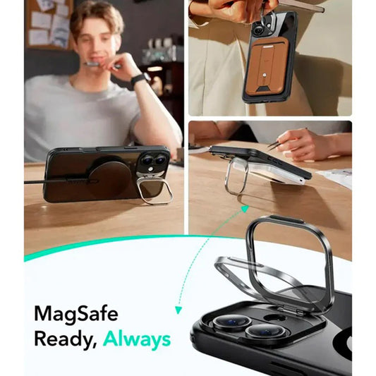 Pouzdro MagSafe pro Apple iPhone 16, ESR, Classic Hybrid Kickstand Slide, Černé průhledné