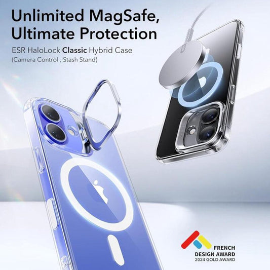 Pouzdro MagSafe pro Apple iPhone 16, ESR, Classic Hybrid Kickstand Slide, Průhledné