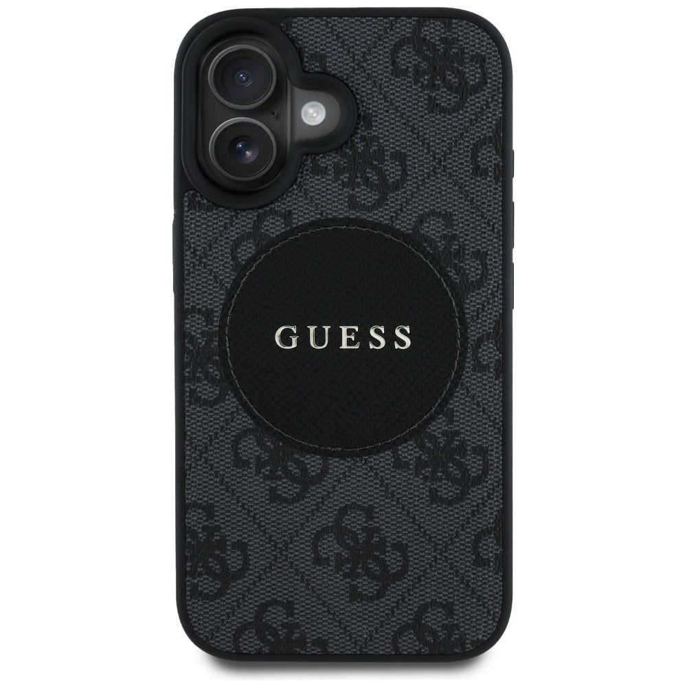 Pouzdro MagSafe pro Apple iPhone 16, Guess, 4G Circle Classic Logo, Černá