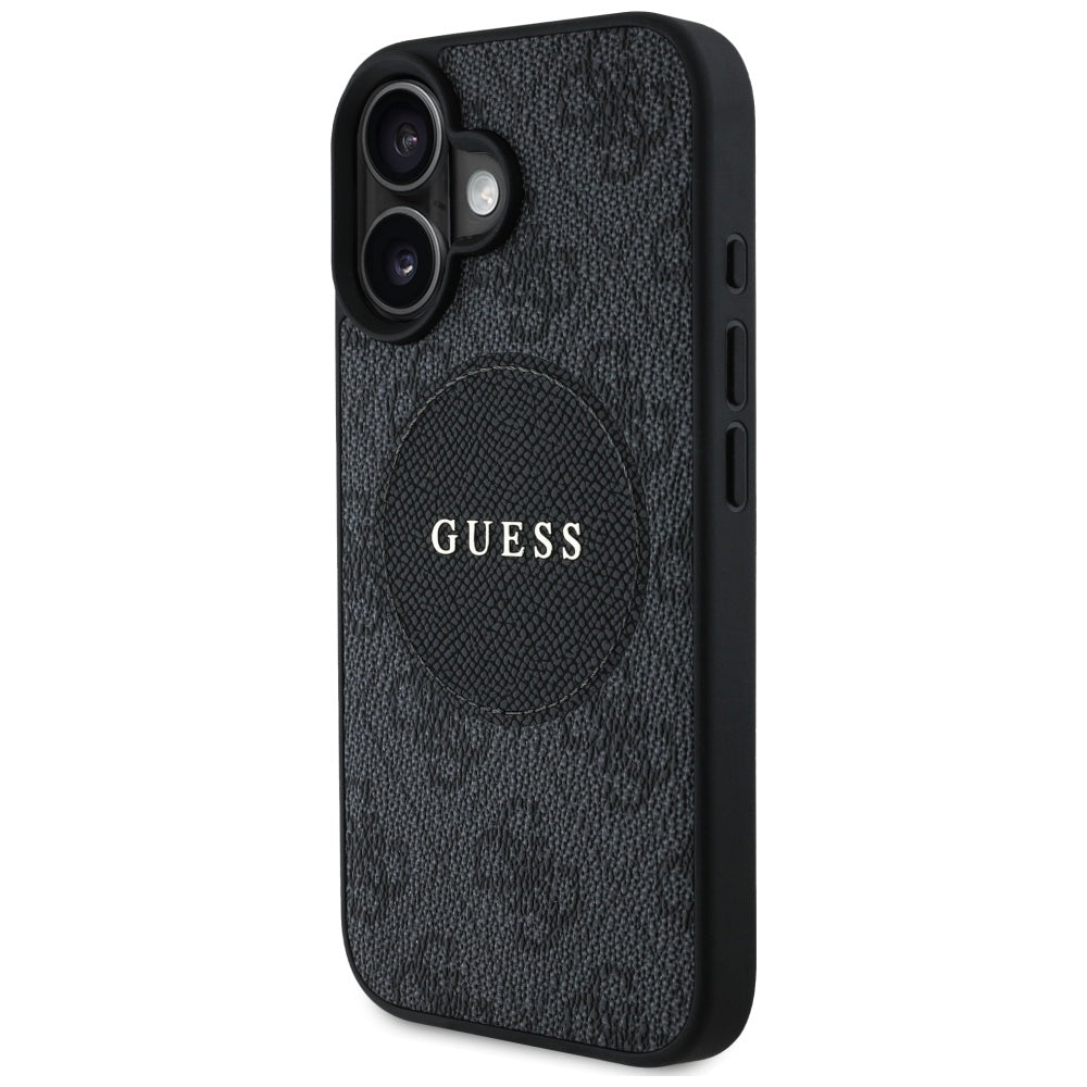 Pouzdro MagSafe pro Apple iPhone 16, Guess, 4G Circle Classic Logo, Černá