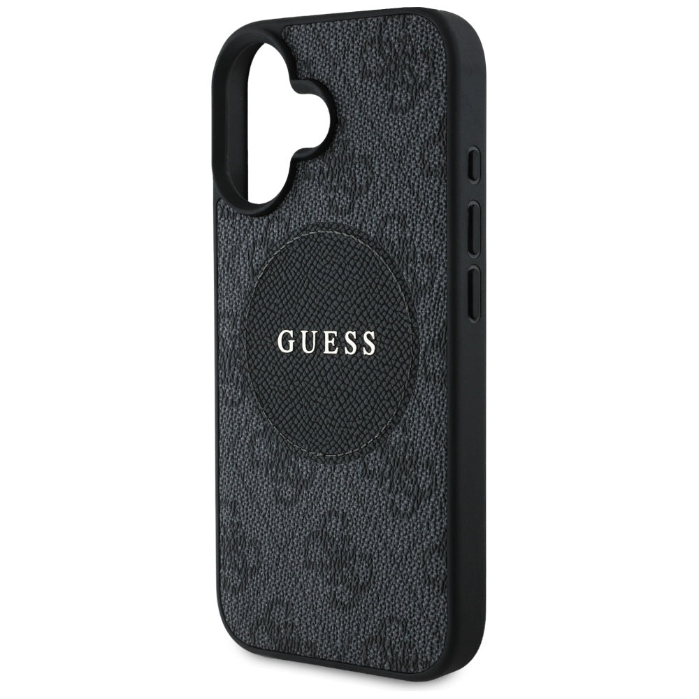 Pouzdro MagSafe pro Apple iPhone 16, Guess, 4G Circle Classic Logo, Černá