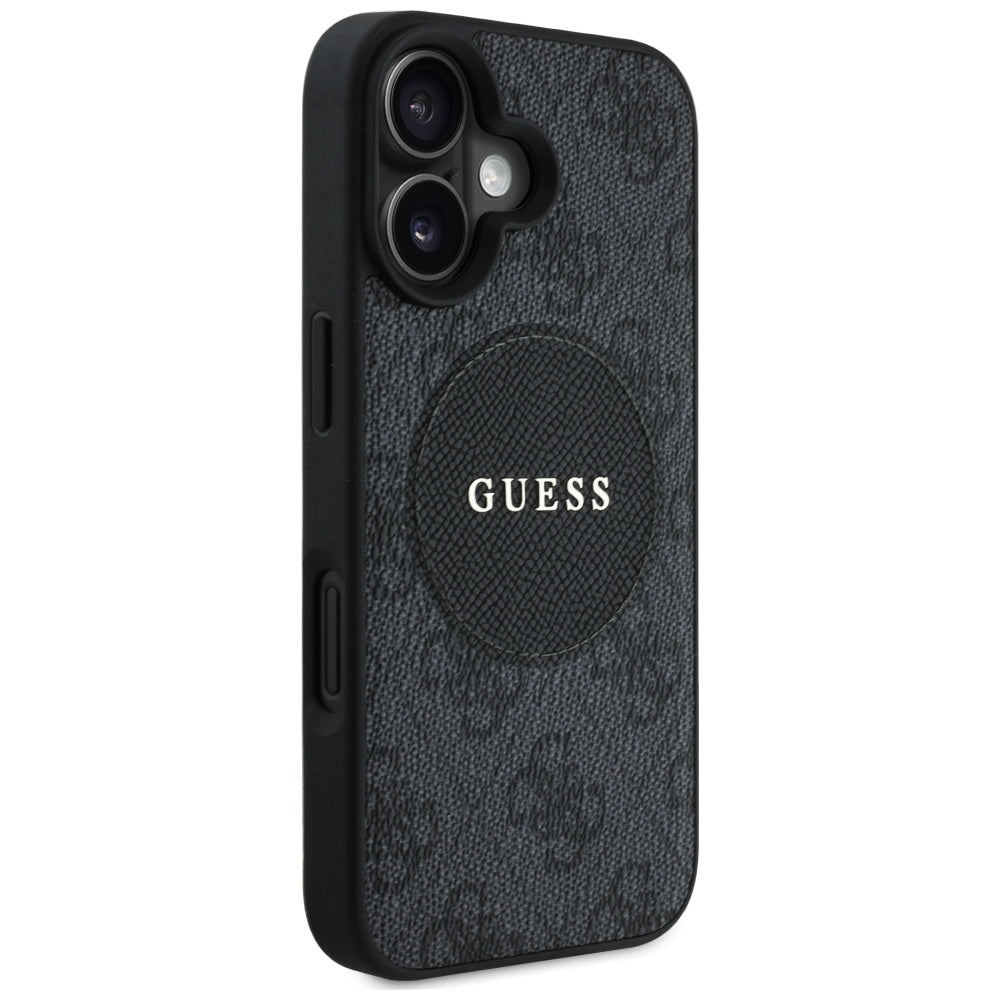Pouzdro MagSafe pro Apple iPhone 16, Guess, 4G Circle Classic Logo, Černá