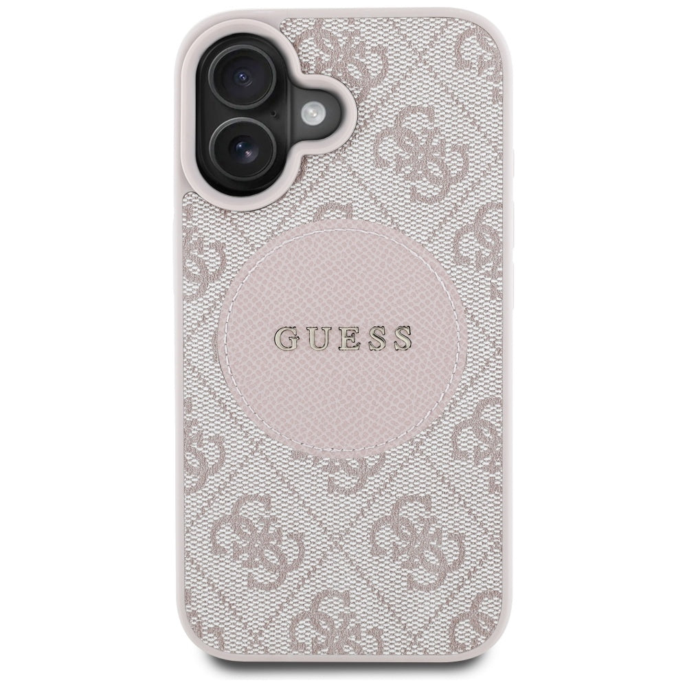 Pouzdro MagSafe pro Apple iPhone 16, Guess, 4G Circle Classic Logo, Růžové
