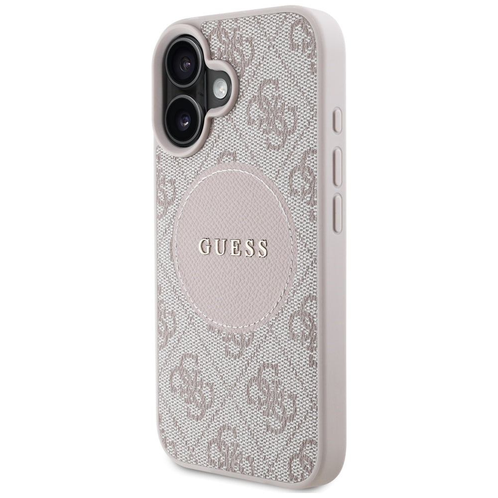 Pouzdro MagSafe pro Apple iPhone 16, Guess, 4G Circle Classic Logo, Růžové
