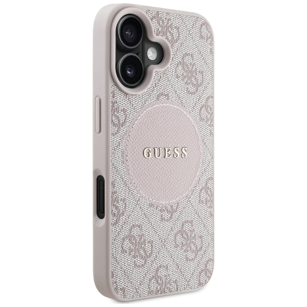 Pouzdro MagSafe pro Apple iPhone 16, Guess, 4G Circle Classic Logo, Růžové