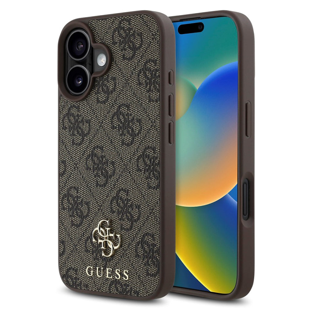 Pouzdro MagSafe pro Apple iPhone 16, Guess, 4G Classic, Hnědá
