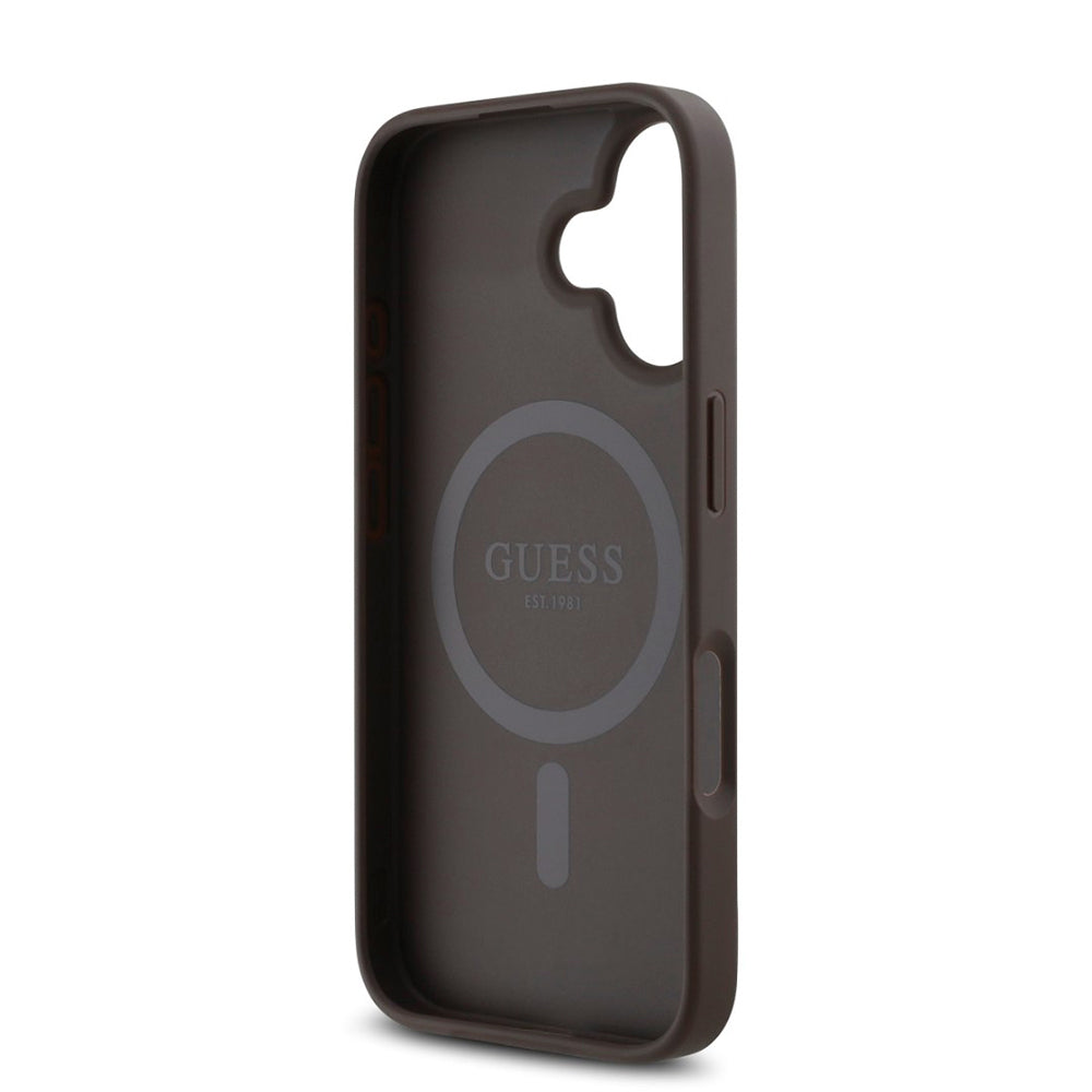 Pouzdro MagSafe pro Apple iPhone 16, Guess, 4G Classic, Hnědá
