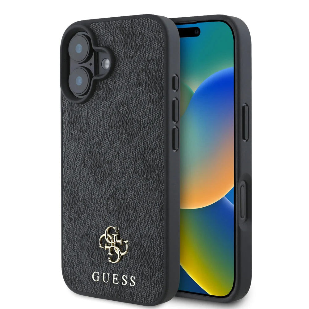 Pouzdro MagSafe pro Apple iPhone 16, Guess, 4G Classic, Černá