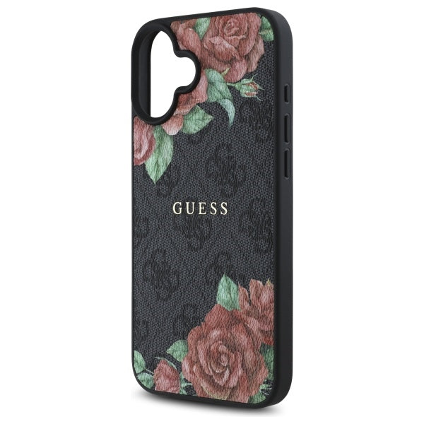 Pouzdro MagSafe pro Apple iPhone 16, Guess, 4G Flowers Print, Černá