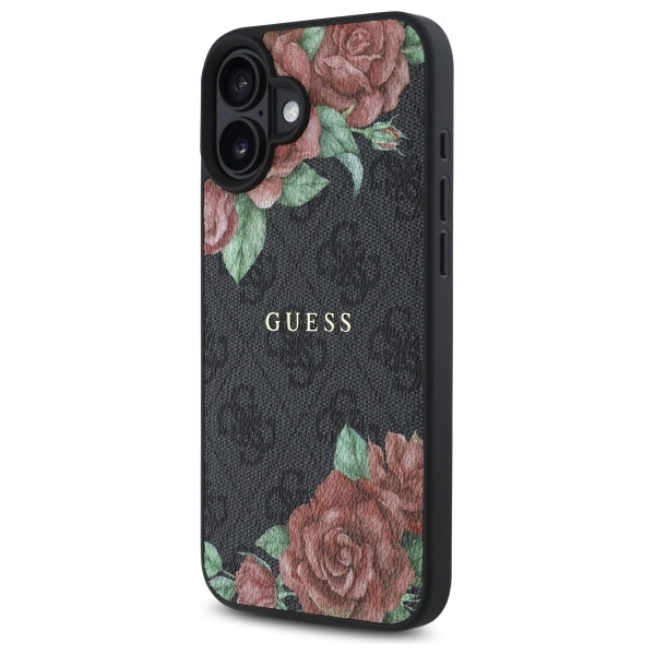 Pouzdro MagSafe pro Apple iPhone 16, Guess, 4G Flowers Print, Černá