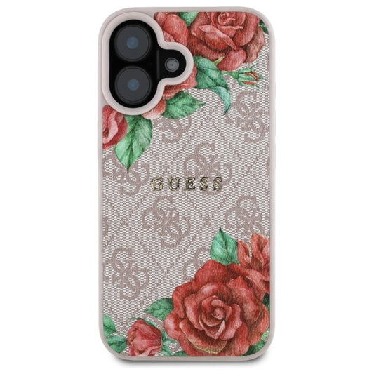 Pouzdro MagSafe pro Apple iPhone 16, Guess, 4G Flowers Print, Růžové