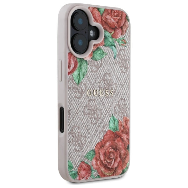 Pouzdro MagSafe pro Apple iPhone 16, Guess, 4G Flowers Print, Růžové