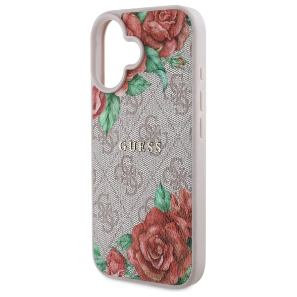 Pouzdro MagSafe pro Apple iPhone 16, Guess, 4G Flowers Print, Růžové