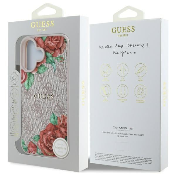 Pouzdro MagSafe pro Apple iPhone 16, Guess, 4G Flowers Print, Růžové