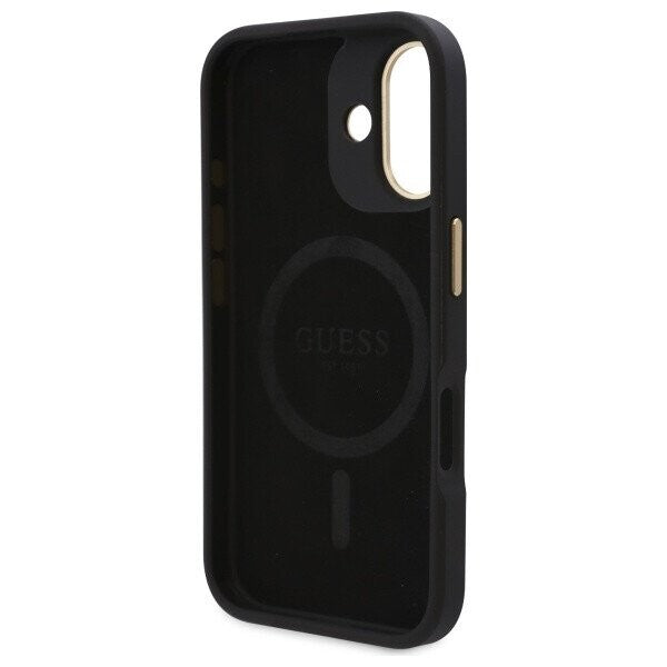 Pouzdro MagSafe pro Apple iPhone 16, Guess, 4G Logo Plate, Černá