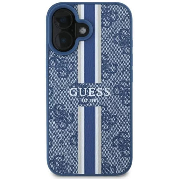 Pouzdro MagSafe pro Apple iPhone 16, Guess, 4G Printed Stripes, Modrá
