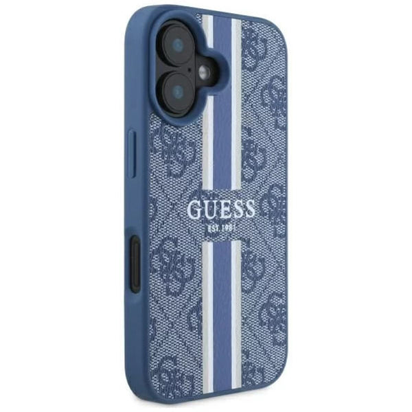 Pouzdro MagSafe pro Apple iPhone 16, Guess, 4G Printed Stripes, Modrá