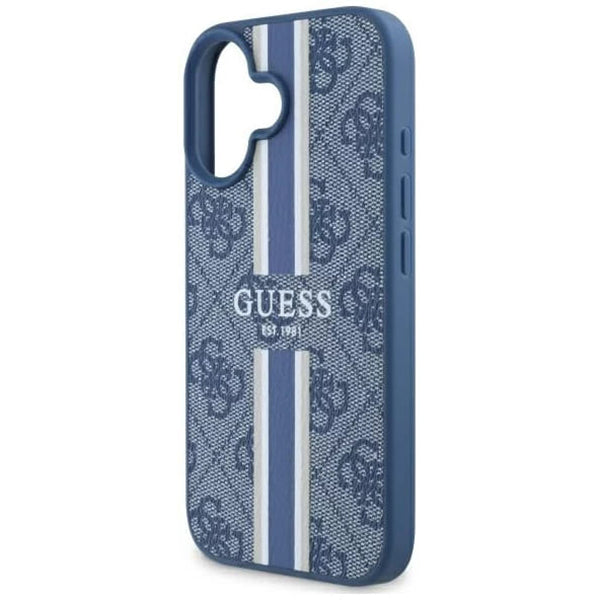 Pouzdro MagSafe pro Apple iPhone 16, Guess, 4G Printed Stripes, Modrá