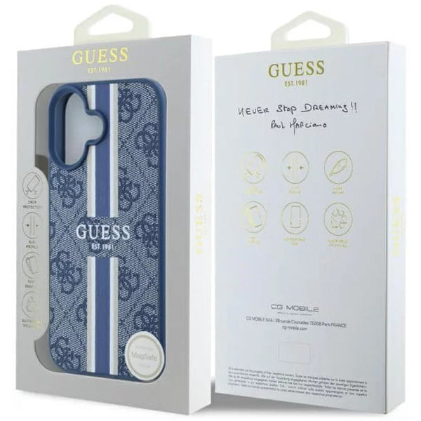 Pouzdro MagSafe pro Apple iPhone 16, Guess, 4G Printed Stripes, Modrá