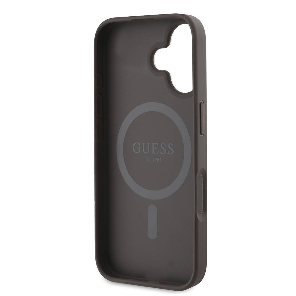 Pouzdro MagSafe pro Apple iPhone 16, Guess, 4G Printed Stripes, Hnědá
