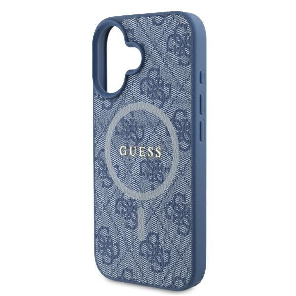 Pouzdro MagSafe pro Apple iPhone 16, Guess, 4G Ring Classic Logo, Modrá