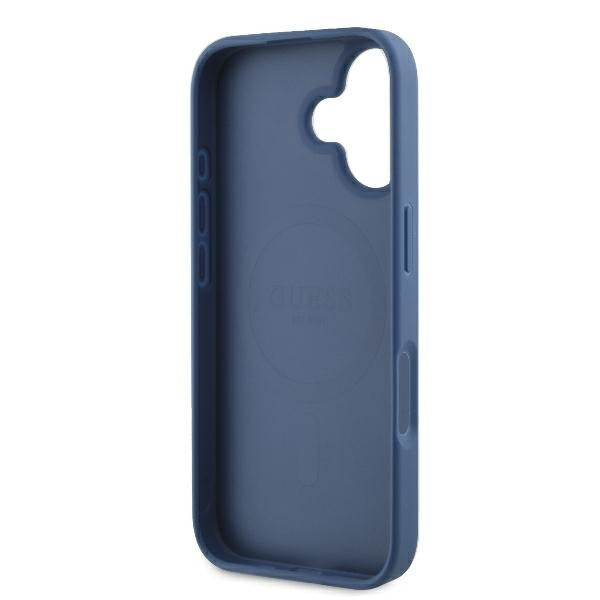 Pouzdro MagSafe pro Apple iPhone 16, Guess, 4G Ring Classic Logo, Modrá