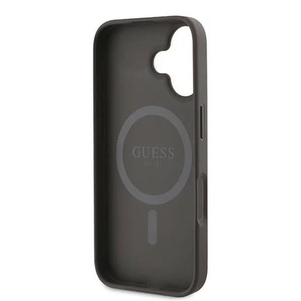 Pouzdro MagSafe pro Apple iPhone 16, Guess, 4G Ring Classic Logo, Hnědá