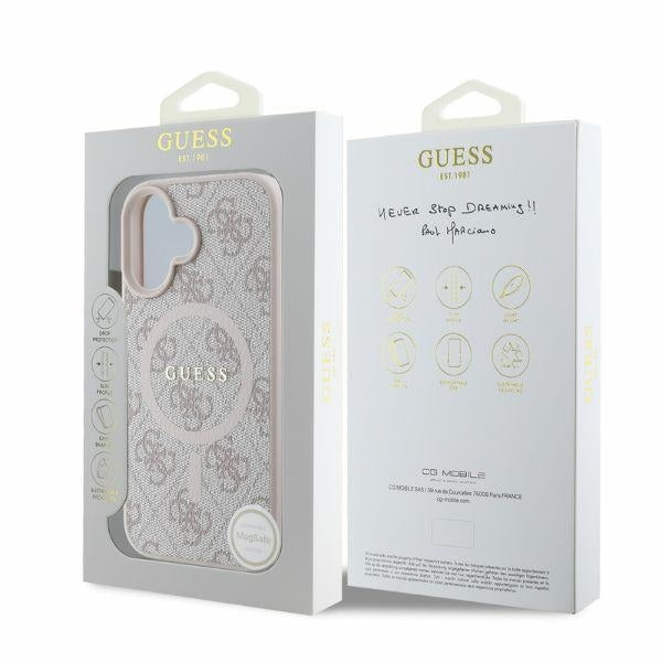 Pouzdro MagSafe pro Apple iPhone 16, Guess, 4G Ring Classic Logo, Růžové