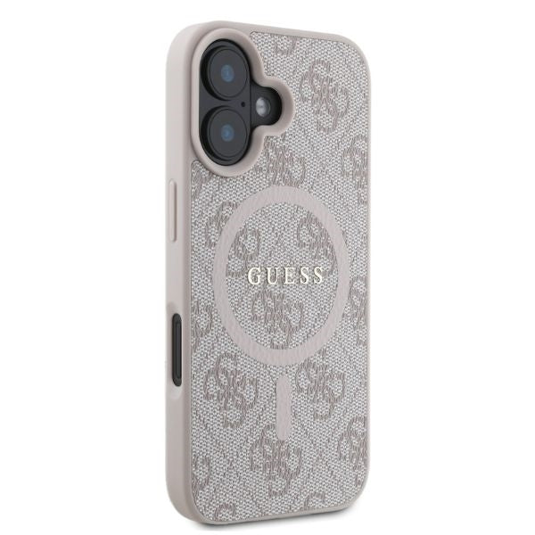 Pouzdro MagSafe pro Apple iPhone 16, Guess, 4G Ring Classic Logo, Růžové