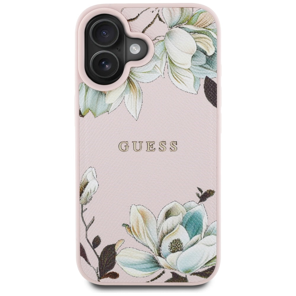 Pouzdro MagSafe pro Apple iPhone 16, Guess, Grained Flowers, Růžová