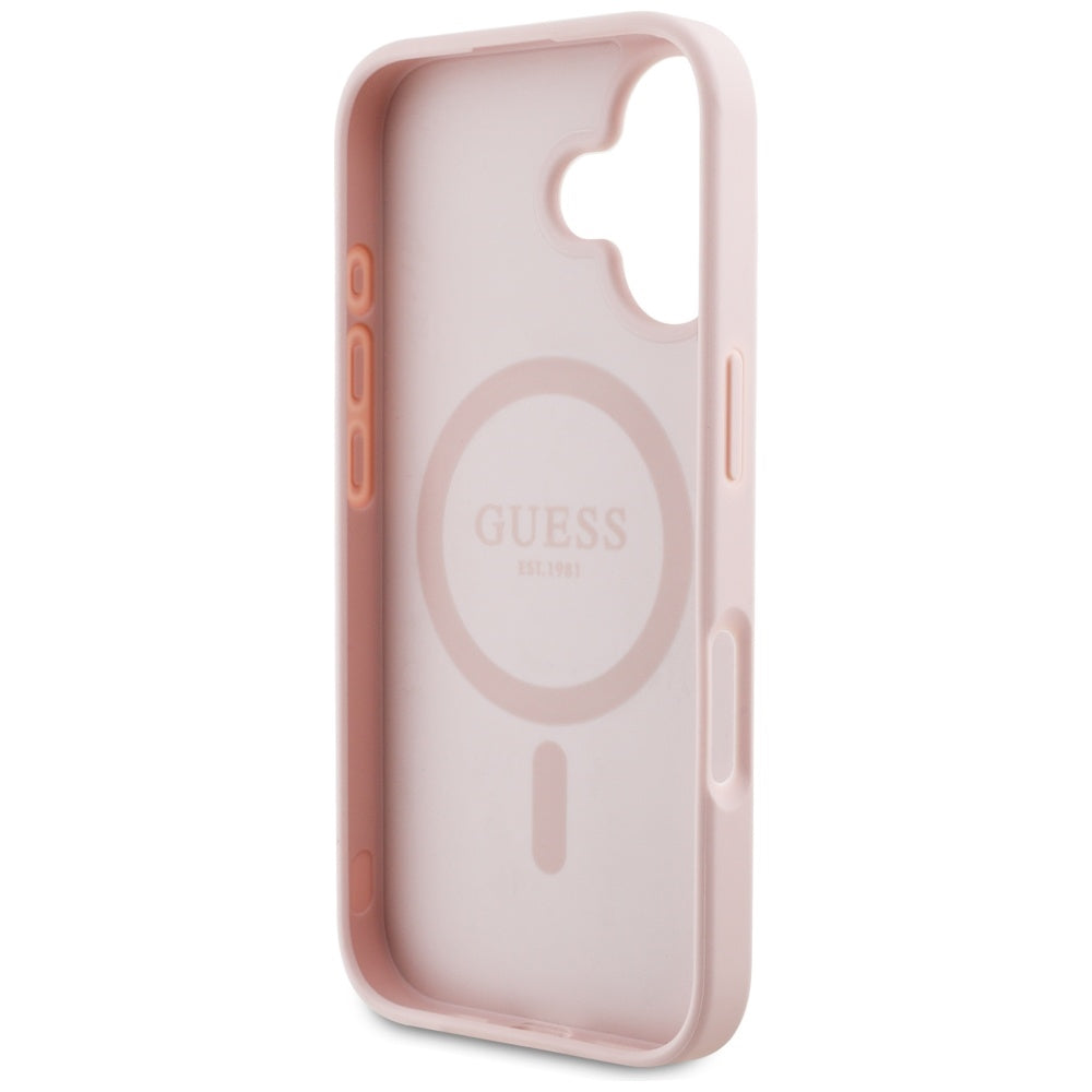 Pouzdro MagSafe pro Apple iPhone 16, Guess, Grained Flowers, Růžová