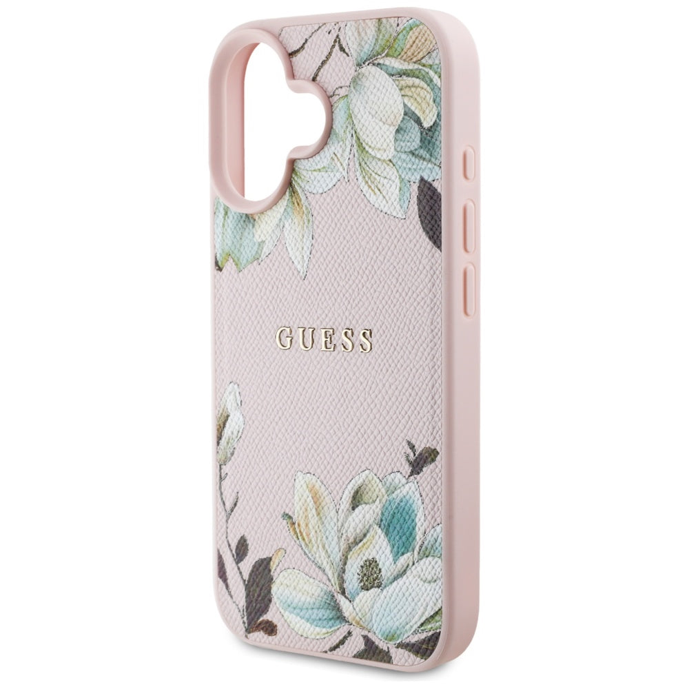 Pouzdro MagSafe pro Apple iPhone 16, Guess, Grained Flowers, Růžová