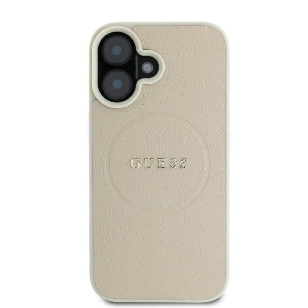 Pouzdro MagSafe pro Apple iPhone 16, Guess, Grained Gold Ring, Bežové