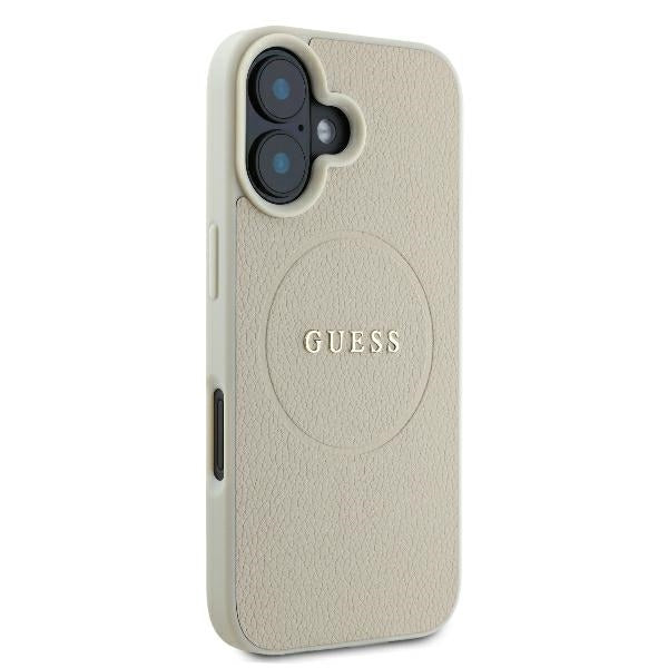 Pouzdro MagSafe pro Apple iPhone 16, Guess, Grained Gold Ring, Bežové