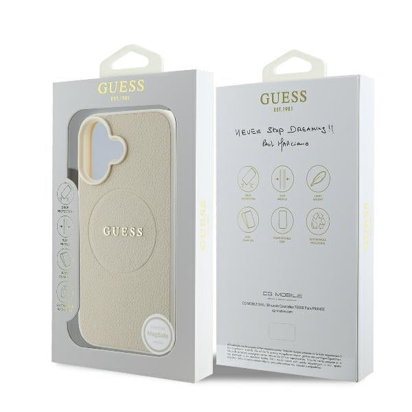 Pouzdro MagSafe pro Apple iPhone 16, Guess, Grained Gold Ring, Bežové
