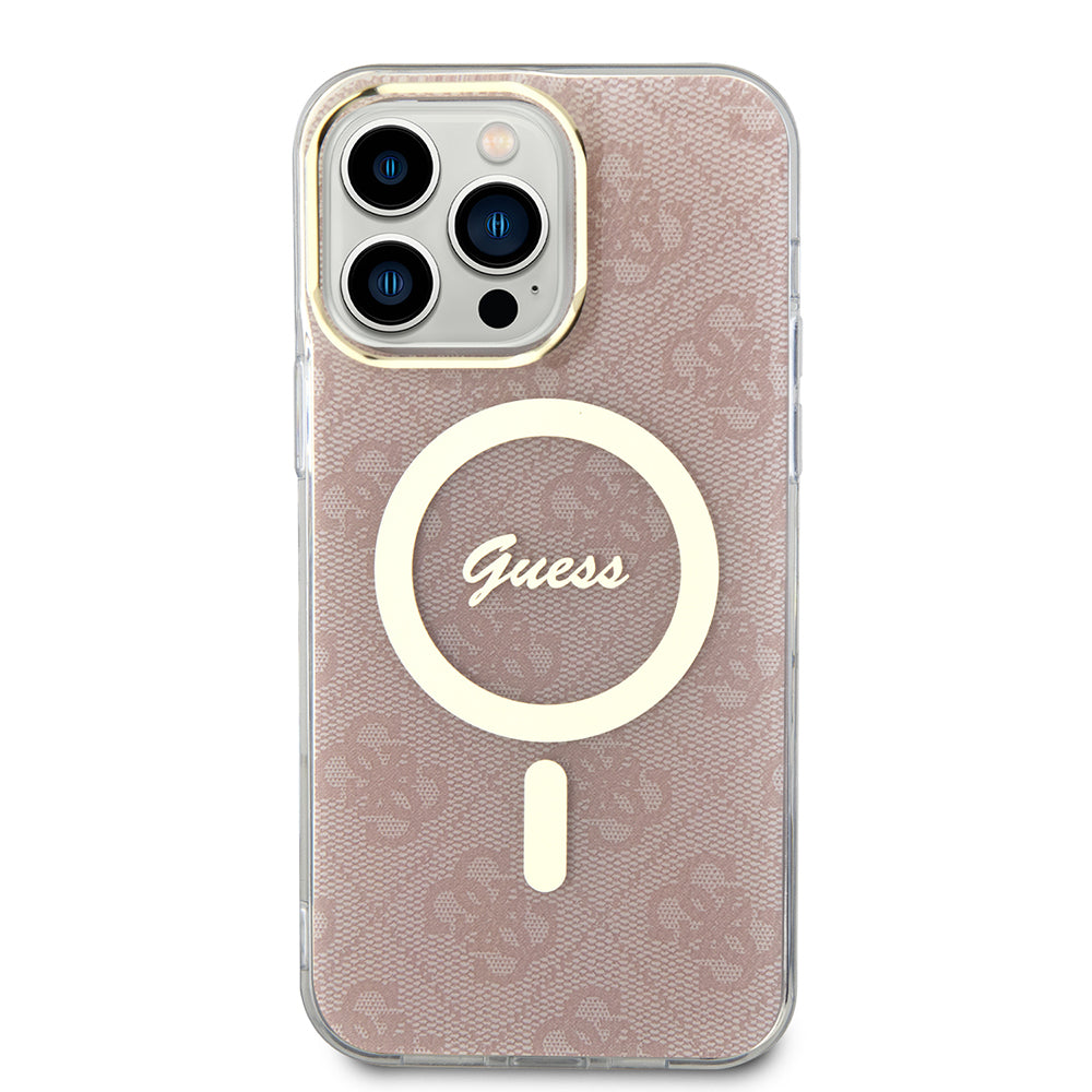 Pouzdro MagSafe pro Apple iPhone 16, Guess, IML 4G, Růžové