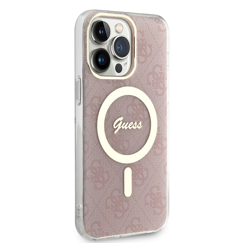 Pouzdro MagSafe pro Apple iPhone 16, Guess, IML 4G, Růžové