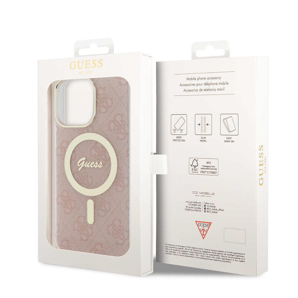 Pouzdro MagSafe pro Apple iPhone 16, Guess, IML 4G, Růžové