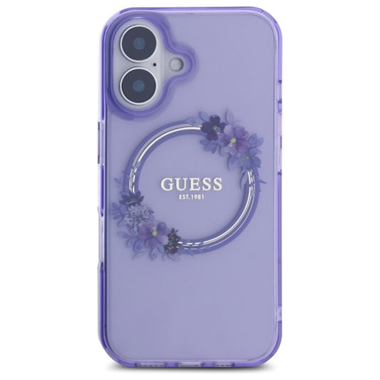Pouzdro MagSafe pro Apple iPhone 16, Guess, IML Flowers Wreath, Růžové