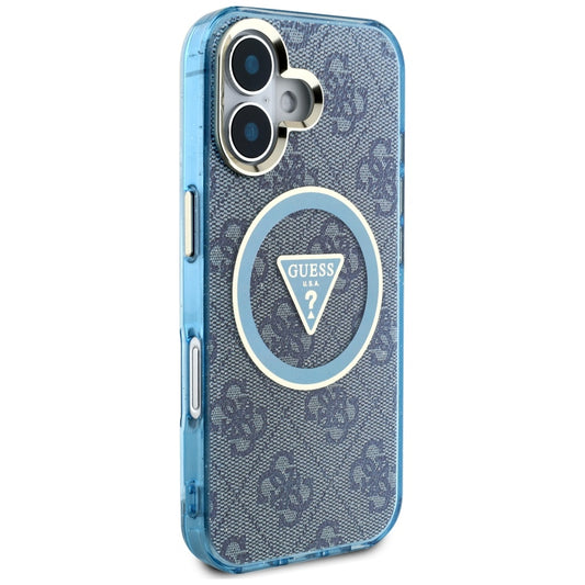 Pouzdro MagSafe pro Apple iPhone 16, Guess, IML Glitter 4G Circle Triangle, Modrá