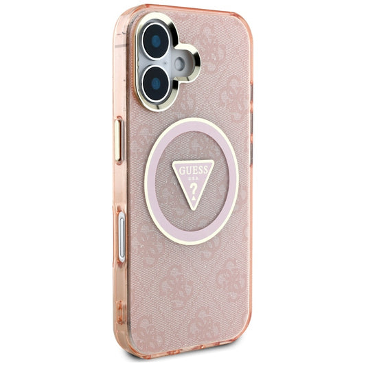 Pouzdro MagSafe pro Apple iPhone 16, Guess, IML Glitter 4G Circle Triangle, Růžové