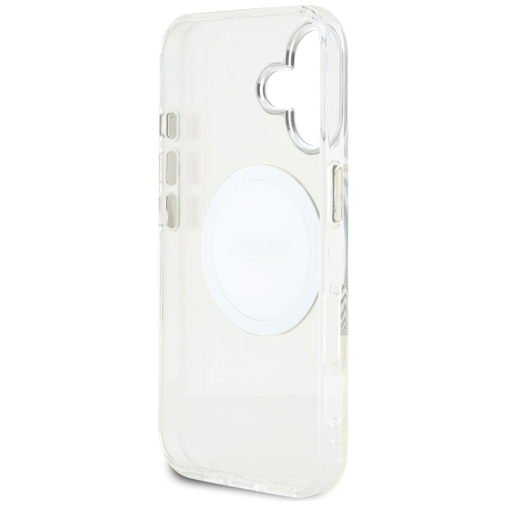 Pouzdro MagSafe pro Apple iPhone 16, Guess, IML Metal Colored Circle, Bílá