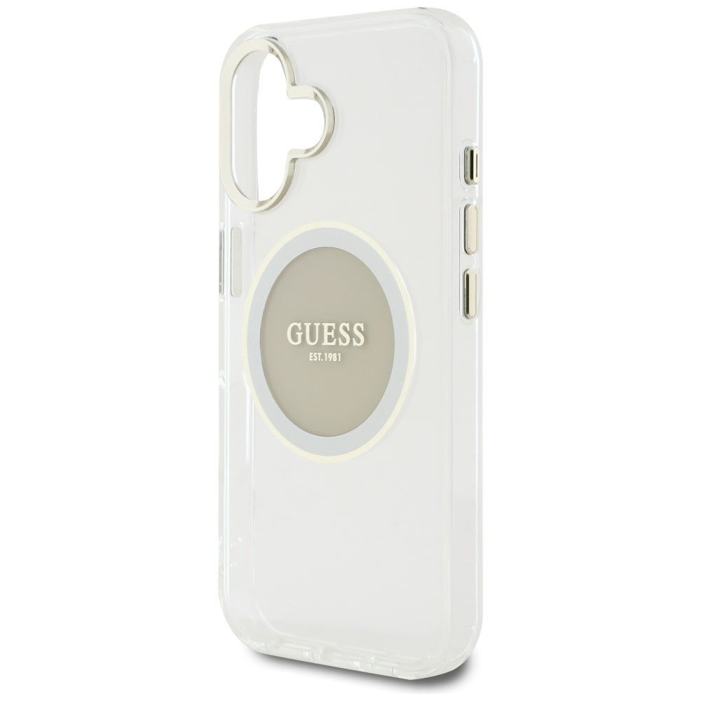 Pouzdro MagSafe pro Apple iPhone 16, Guess, IML Metal Colored Circle, šedé