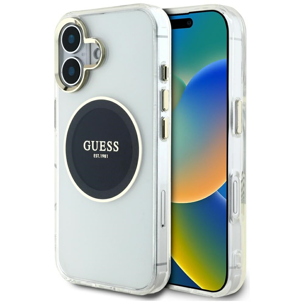 Pouzdro MagSafe pro Apple iPhone 16, Guess, IML Metal Colored Circle, Černá